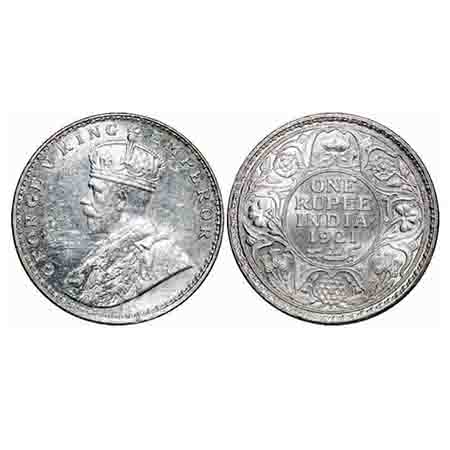 George V, Silver, Rupee, 1921, Bombay Mint, Dot. F. Prid 227. GK 1043. Mint State. Very Ra