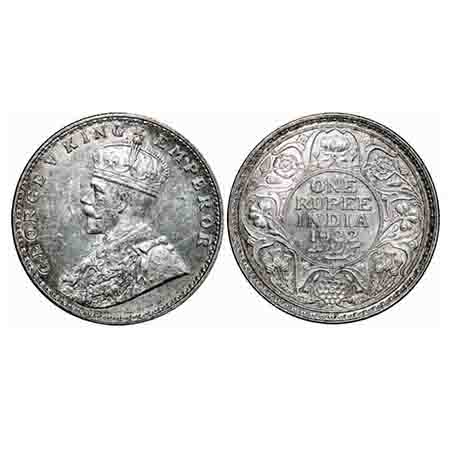George V, Silver, Rupee, 1922, Bombay Mint, Dot. F. Prid 228. GK 1044. Uncirculated. Rare.