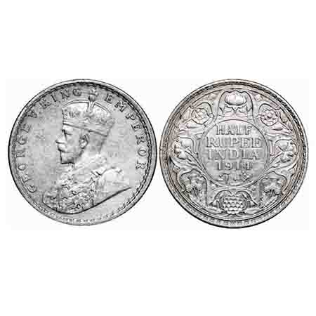 George V, Silver, Half Rupee, 1914, Bombay Mint, Dot. F. Prid 338. GK 1051. Extremely Fine
