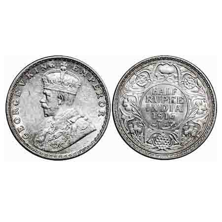 George V, Silver, Half Rupee, 1916, Bombay Mint, Dot. F. Prid 340. GK 1054. Extremely Fine