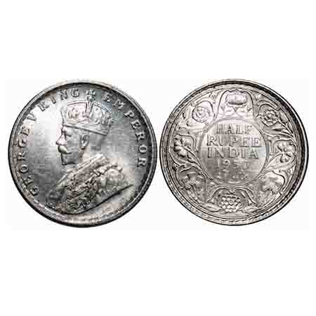 George V, Silver, Half Rupee, 1930, Calcutta Mint, No dot. F. Prid 332. GK 1072. Almost Un