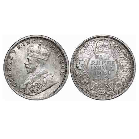 George V, Silver, Half Rupee, 1934, Calcutta Mint, no dot. F. Prid 334. GK 1074. Extremely
