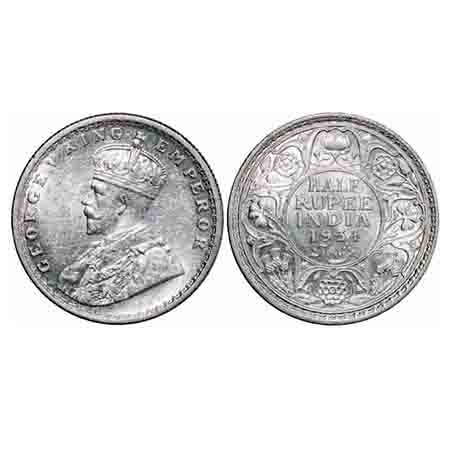 George V, Silver, Half Rupee, 1934, Calcutta Mint, No dot. F. Prid 334. GK 1074. Brilliant