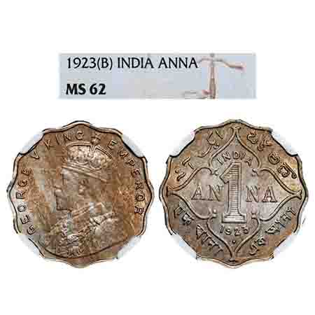 George V, Copper-Nickel, 1 Anna, 1923, Bombay Mint, Dot. F. Prid 951. GK 1151. NGC Slabbed