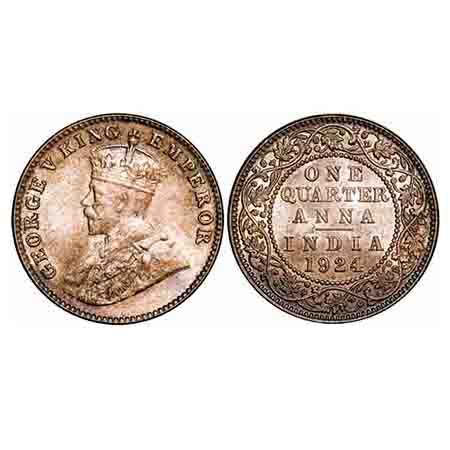 George V, Bronze, Quarter Anna, 1924, Bombay Mint, Dot. F. Prid 677. GK 1180. Uncirculated