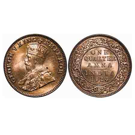 George V, Bronze, Quarter Anna, 1926, Bombay Mint, Dot. F. Prid 679. GK 1183. Brilliant Un
