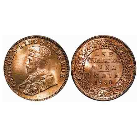 George V, Bronze, Quarter Anna, 1930, Bombay Mint, Dot, Year numerals has more space in be