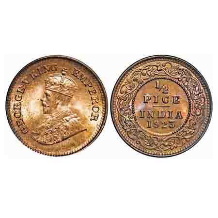George V, Bronze, 1/2 Pice, 1923, Calcutta Mint, No mint mark. F. Prid 756. GK 1209. Brill