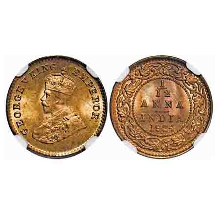 George V, Bronze, 1/12 Anna, 1924, Bombay Mint, Dot. F. Prid 852. GK 1235. NGC Slabbed MS 