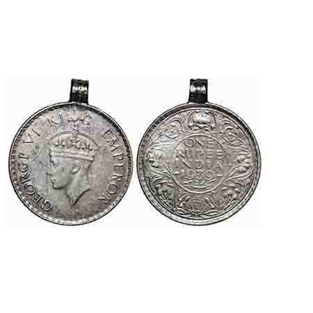George VI, Silver, Rupee, 1939, Bombay Mint, A/I, Dot, Milled edge, With pendent hook over