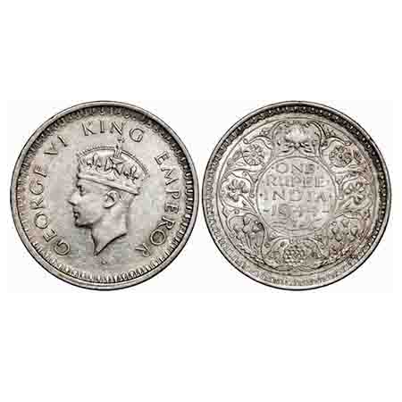 George VI, Half Silver, Rupee, 1944, Bombay Mint, B(a)/III, Diamond, Security edge. F. Pri