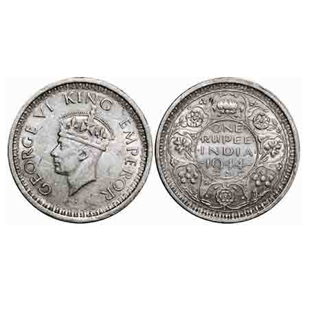 George VI, Half Silver, Rupee, 1944, Lahore Mint, D/II, 'L' raised, security edge, Thick '