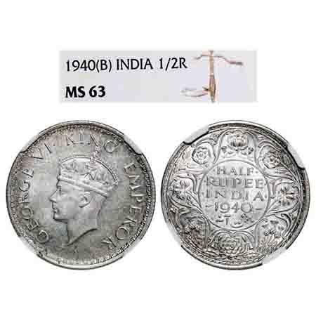 George VI, Half Silver, Half Rupee, 1940, Bombay Mint, A(a)/I, Dot, Milled edge, Head Type