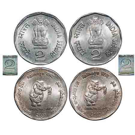 2 Rupees, 2003, (2 coins), Copper-Nickel, 6.0g, Mumbai Mint, Railways 150 Glorious Years, 