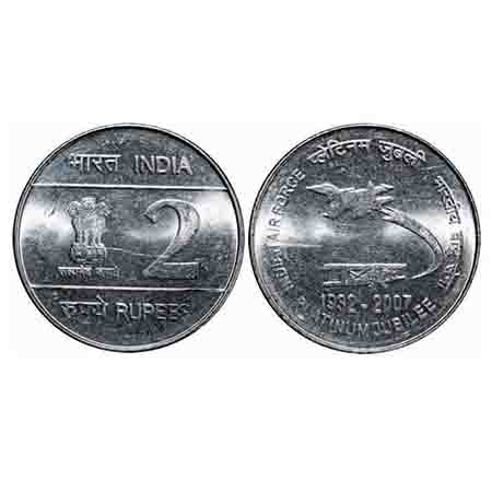 2 Rupees, 2007, FSS, 5.77g, Calcutta Mint, India Airforce, SR 20.18. Uncirculated. Scarce.
