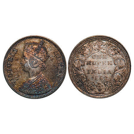 Victoria Queen, Silver, Rupee, 1862, Bombay Mint, A/II/0/7, w/o initial ‘J’, Die crack on 