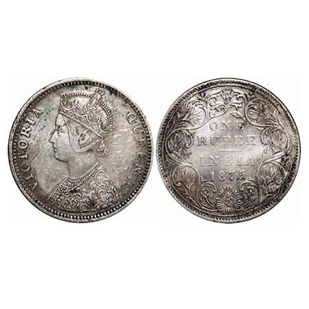 Victoria Queen, Silver, Rupee, 1875, Bombay Mint, C1/II, Dot. F. Prid 144. GK 419. Very Fi