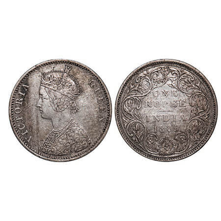 Victoria Queen, Silver, Rupee, 1875, Bombay Mint, A2/II, Dot, Top stroke of numeral 5 long