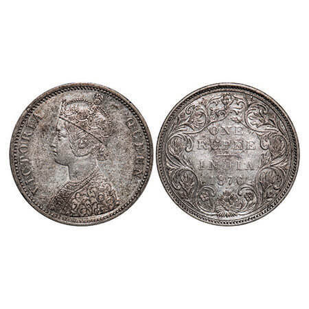 Victoria Queen, Silver, Rupee, 1876, Bombay Mint, A2/II, Dot. F. Prid 147. GK 430. Almost 