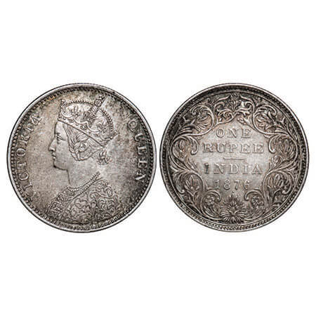 Victoria Queen, Silver, Rupee, 1876, Bombay Mint, A2/II, Dot. F. Prid 147. GK 430. Uncircu