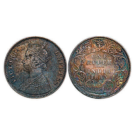 Victoria Queen, Silver, Rupee, 1885, Calcutta Mint, A1/I, ‘C’ incused, Top stroke of numer