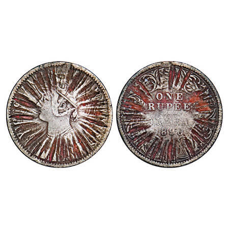 Victoria Empress, Silver, Rupee, Error, Sun Burst Error. Rare.