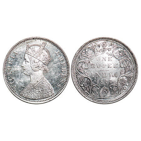 Victoria Empress, Silver, Rupee, 1877, Bombay Mint, A3/II(i), Dot. F. Prid Unlisted. GK 44