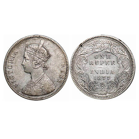 Victoria Empress, Silver, Rupee, 1877, Calcutta Mint, A1/I, No mint mark, Almost 10‘o cloc