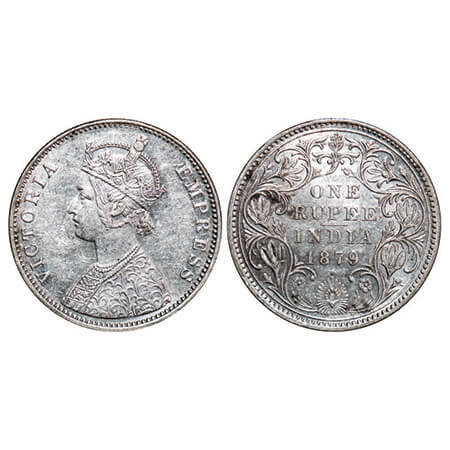 Victoria Empress, Silver, Rupee, 1879, Bombay Mint, A3/II(iv), Dot. F. Prid Unlisted. GK 4
