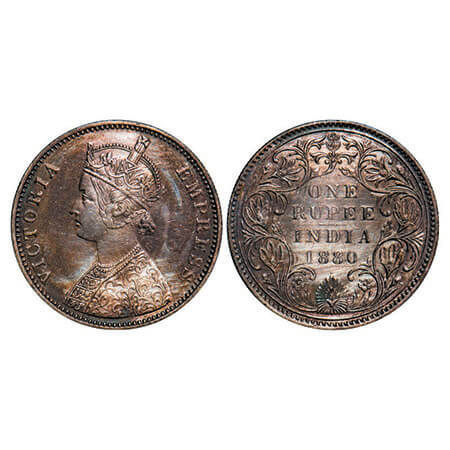 Victoria Empress, Silver, Rupee, 1880, Bombay Mint, A3/II(iv), Dot. F. Prid Unlisted. GK 4