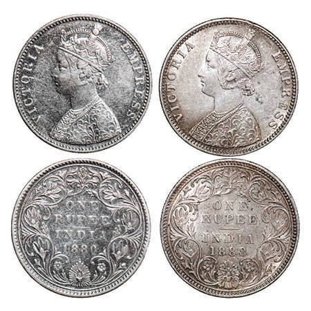 Victoria Empress, Silver, Rupee, (2 coins), Bombay Mint, 1) 1880, A3/II(iv), Dot, 2) 1888,