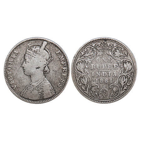 Victoria Empress, Silver, Rupee, 1881, Bombay Mint, A3/II(iv), Dot. F. Prid 157. GK 469. F