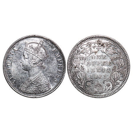 Victoria Empress, Silver, Rupee, 1881, Bombay Mint, A3/II(iv), Dot. F. Prid 157. GK 469. A