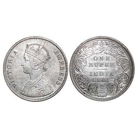 Victoria Empress, Silver, Rupee, 1881, Calcutta Mint, A1/I, ‘C’ incused F. Prid 119. GK 47