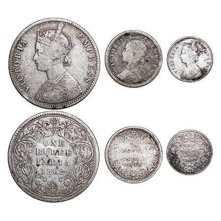 Victoria Empress, Silver, (3 coins), 1) Rupee, 1882, Bombay Mint, A3/II(iv), Dot, 2) 1/4 R