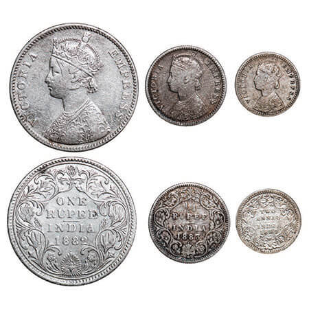 Victoria Empress, Silver, (3 coins), 1) Rupee, 1882, Bombay Mint, A3/II(iv), Dot, 2) 1/4 R