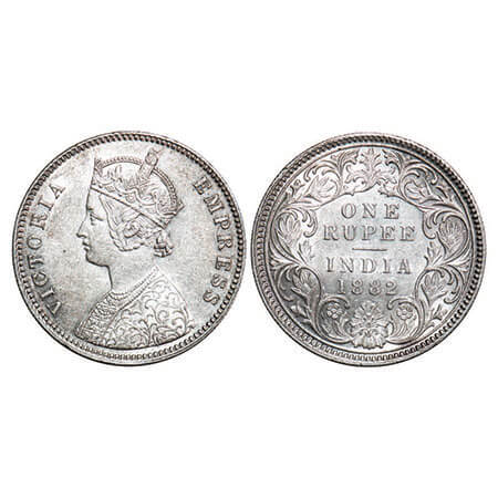 Victoria Empress, Silver, Rupee, 1882, Calcutta Mint, A1/I, ‘C’ incused, Ghost on Rev. F. 