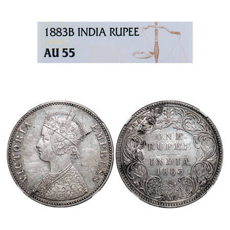 Victoria Empress, Silver, Rupee, 1883, Bombay Mint, A3/I, ‘B’ raised and dot, Dual mint ma
