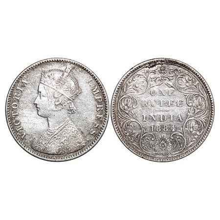 Victoria Empress, Silver, Rupee, 1884, Bombay Mint, A3/II(i), ‘B’ raised bottom. F. Prid 1