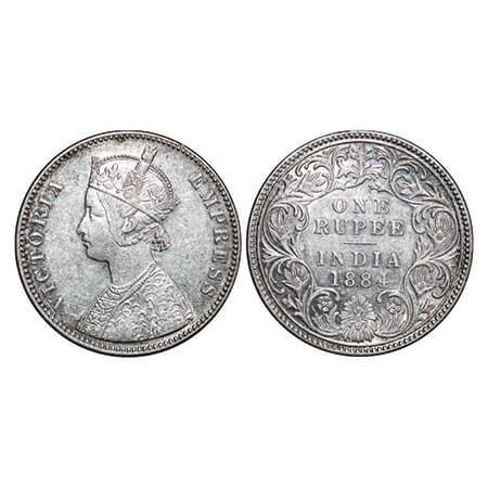 Victoria Empress, Silver, Rupee, 1884, Bombay Mint, A3/I, ‘B’ raised. F. Prid 167. GK 489.