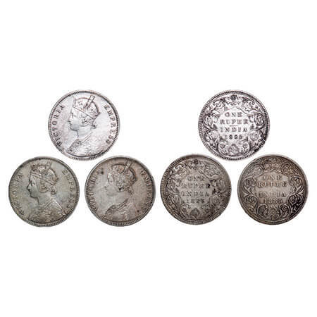 Victoria Empress, Silver, Rupee, (3 coins), 1885, Bombay Mint, 1 & 2) A3/II(iv), ‘B’ incus