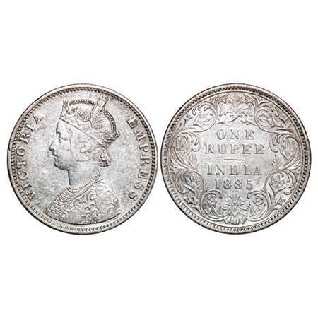 Victoria Empress, Silver, Rupee, 1885, Bombay Mint, C2/I, ‘B’ incused, Bottom stroke of nu