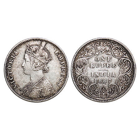 Victoria Empress, Silver, Rupee, 1887, Bombay Mint, C2/I, ‘B’ incused, Traces of numeral 6