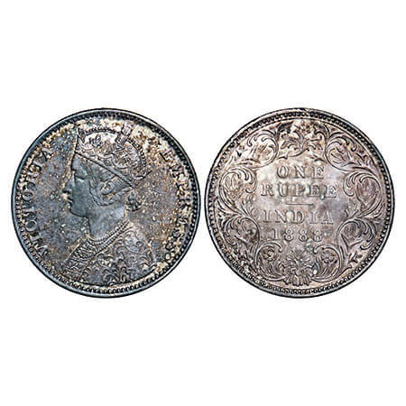 Victoria Empress, Silver, Rupee, 1888, Bombay Mint, C2/I, ‘B’ raised, Flat 1. F. Prid 174.