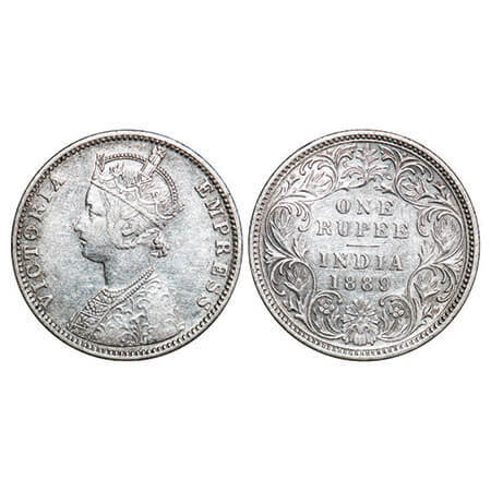 Victoria Empress, Silver, Rupee, 1889, Bombay Mint, C2/I, ‘B’ raised. F. Prid 176. GK 561.