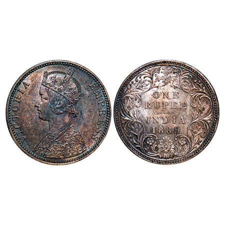 Victoria Empress, Silver, Rupee, 1889, Bombay Mint, C2/I, ‘B’ incused. F. Prid 177. GK 564