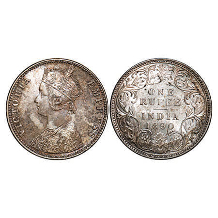 Victoria Empress, Silver, Rupee, 1890, Bombay Mint, C2/I, ‘B’ incused, Planchet flaw on Ob