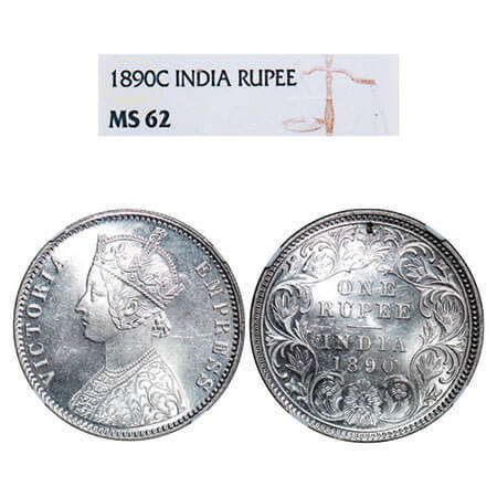 Victoria Empress, Silver, Rupee, 1890, Calcutta Mint, C3/I(i), ‘C’ incused. F. Prid 131. G