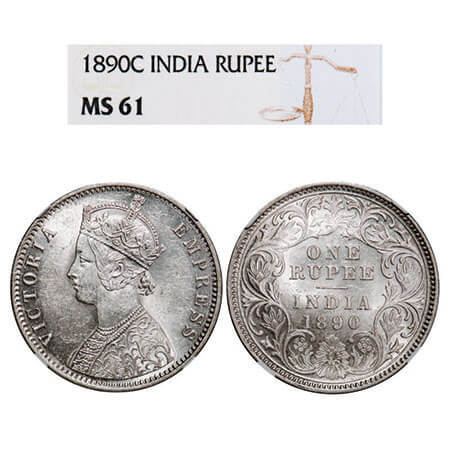 Victoria Empress, Silver, Rupee, 1890, Calcutta Mint, C3/I(i), ‘C’ incused. F. Prid. GK 56
