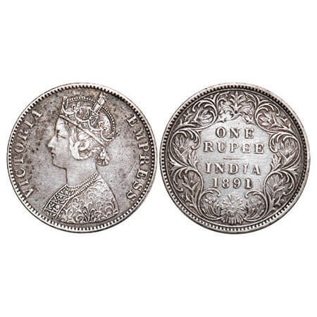 Victoria Empress, Silver, Rupee, 1891, Bombay Mint, C2/I, ‘B’ incused, Traces of numeral 0